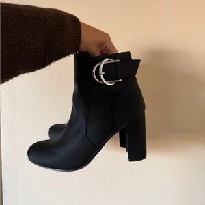 Unisa Black Ankle Boots with Silver Buckle